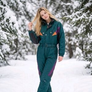 Sunice Vintage 80s 90s M Ski Jumpsuit Snowsuit Jewel Tones Flawed